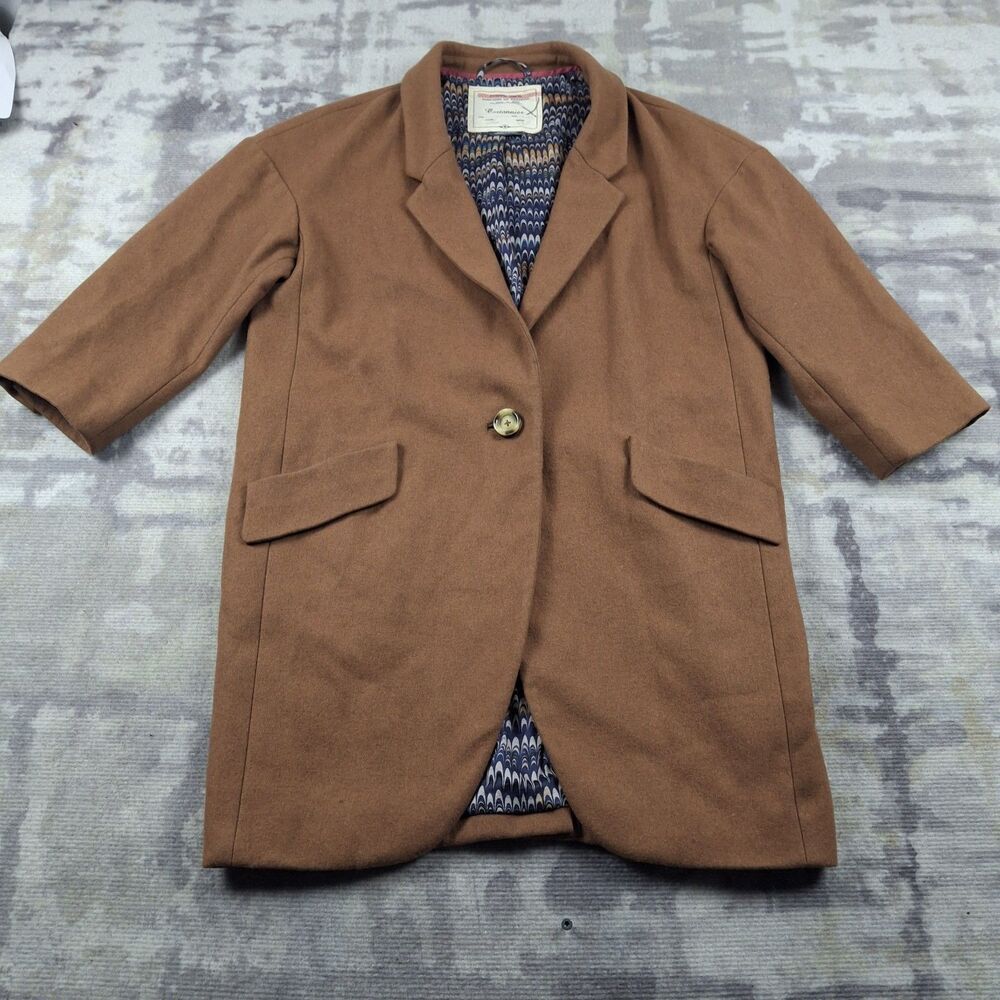 Anthropologie Cartonnier Wool Camel Brown Boyfriend Coat Peacock Lining Sz M